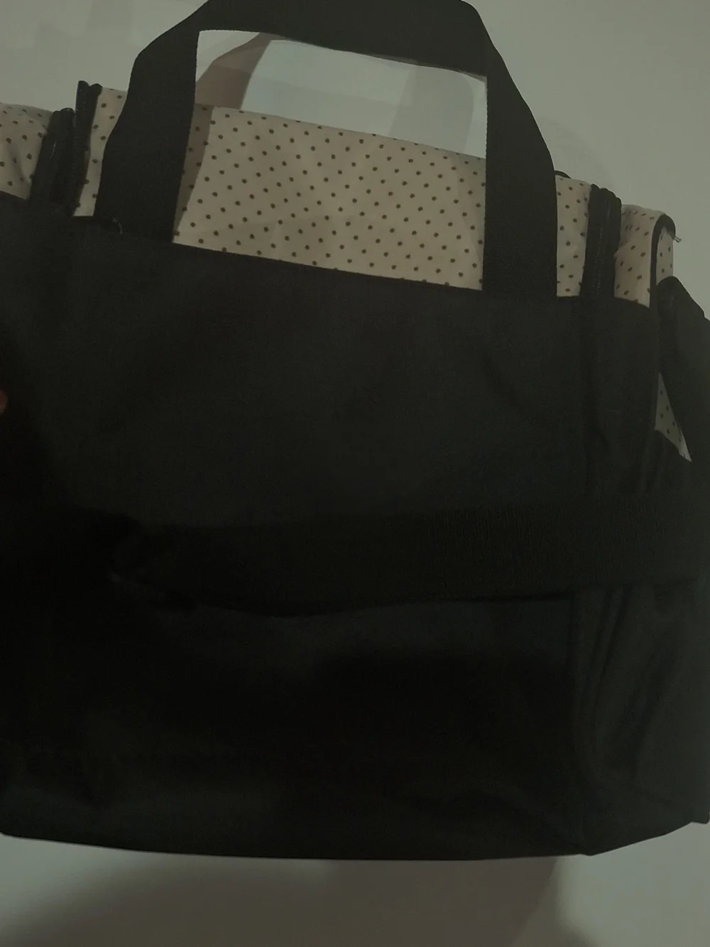 Black and Cream Polka Dot Tote Diaper Bag with Embroidered Tiger